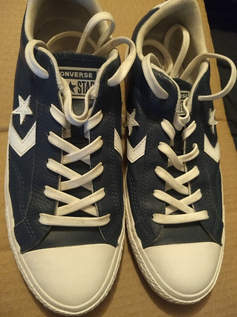navy leather converse trainers